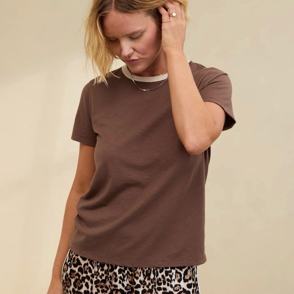 Aerie Classic Short-Sleeve Brown Top